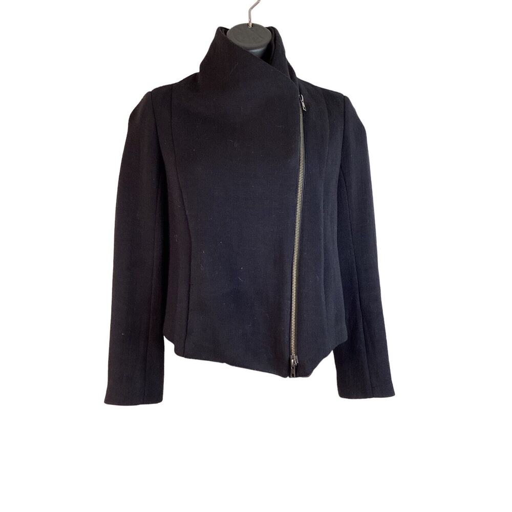 Black Vince Womens Zip Up Asymmetrical Biker Jacket Cropped Soft Shell Size S